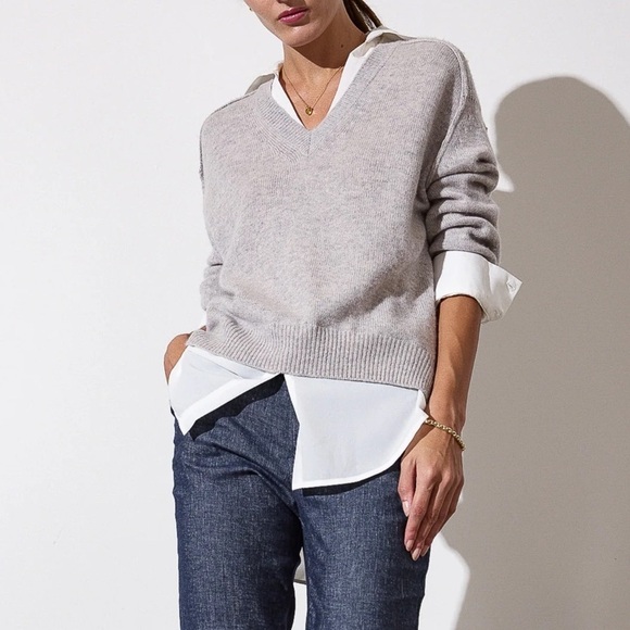 Brochu Walker Sweaters - BROCHU WALKER LOOKER LAYER V-NECK CASHMERE BLEND GREY SWEATER SIZE XS